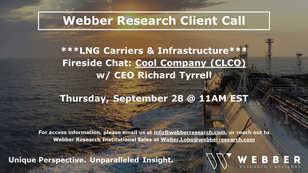 Webber Research: Fireside Chat Series – CoolCo LNG CEO Richard Tyrell, Thurs 9/28 @ 11am EST
