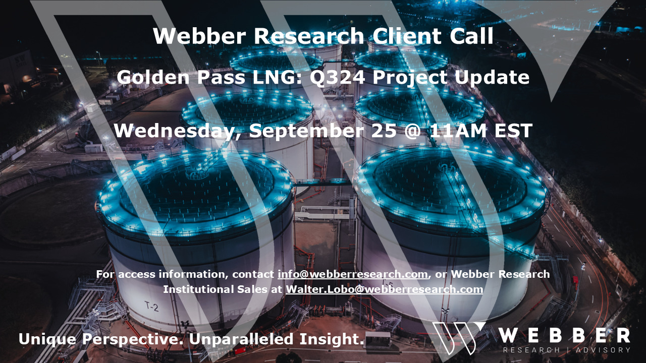 W|EPC: Golden Pass LNG Q324 Project Review – Client Call Weds 09/25 @11AM EST