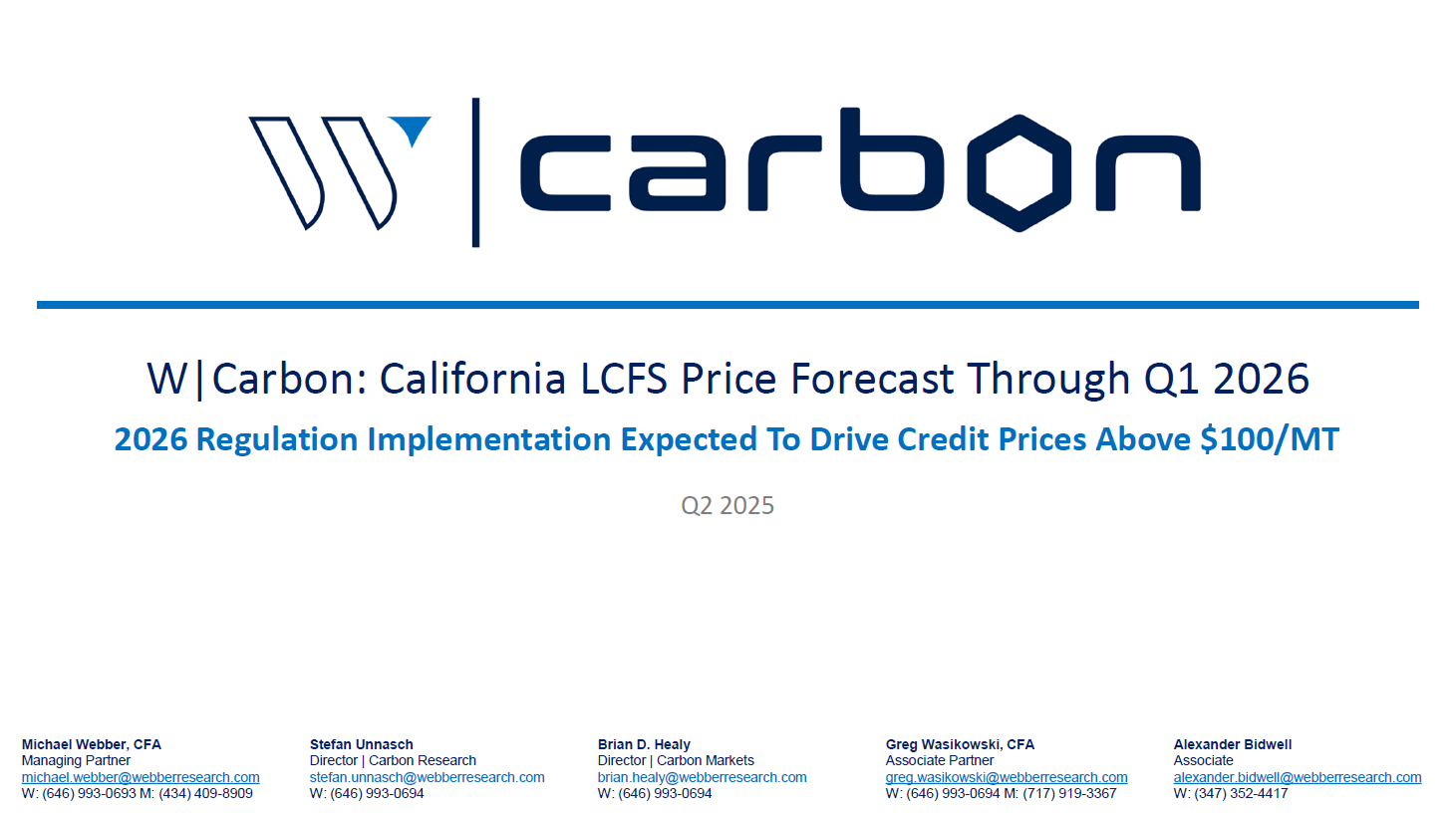 W|Carbon: LCFS Pricing Curve – Estimates Through Q126